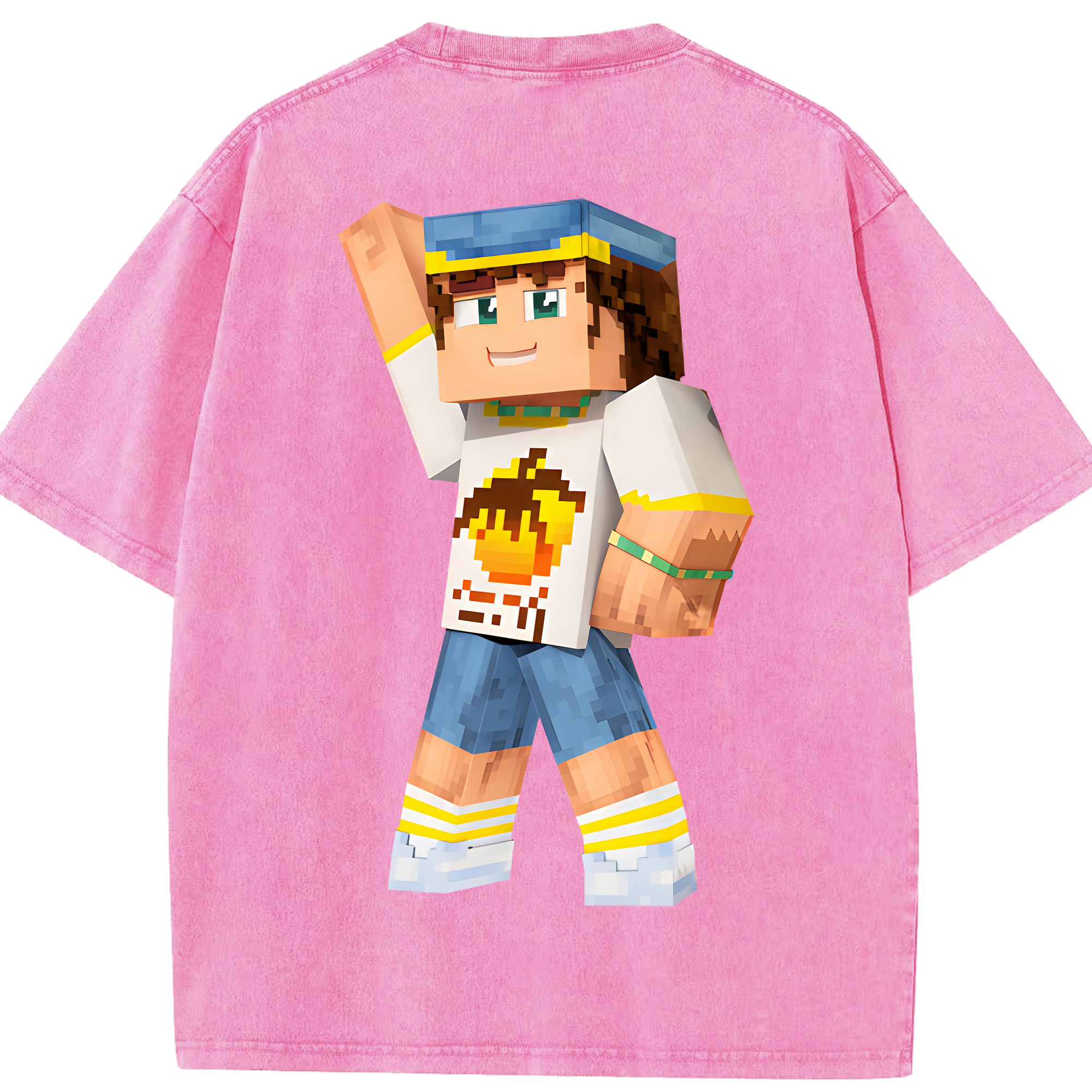 （画像用） マインクラフト ブロックの世界 Minecraft MC Block world 綿100% ヴィンテージ風 半袖Tシャツ（背面プリント）